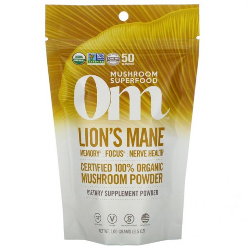 Om Mushrooms, 노루궁뎅이버섯, 100% 유기농 인증 버섯 분말, 100g(3.5oz)