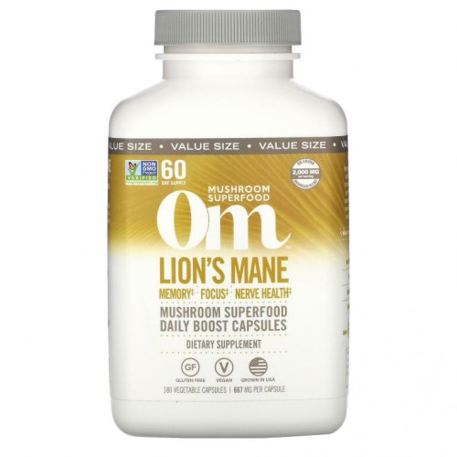 Om Mushrooms, 노루궁뎅이버섯 슈퍼푸드, 667mg, 베지 캡슐 180정