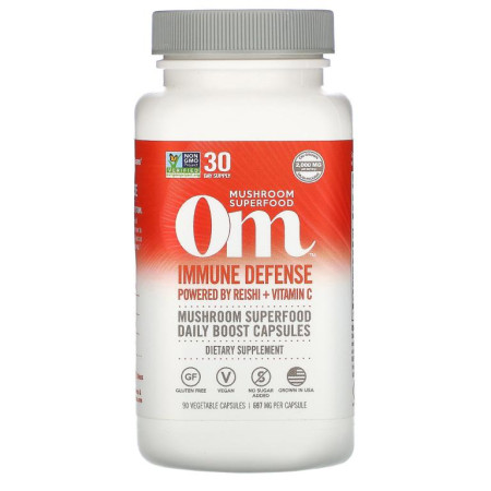 Om Mushrooms, 면역력 강화 보충제, 영지버섯 및 비타민C 함유, 697mg, 베지 캡슐 90정