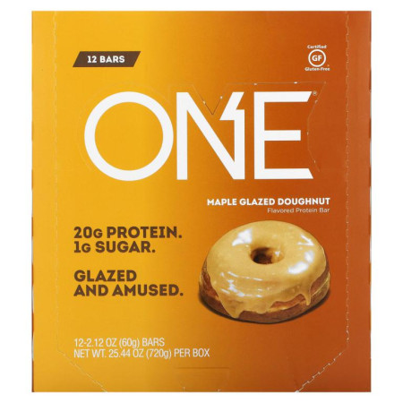 One Brands, ONE 바, 메이플 글레이즈드 도넛, 12개, 개당 60g(2.12oz)