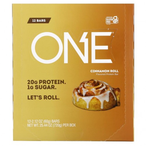 One Brands, ONE Bar, 프로틴바, 시나몬 롤, 바 12개입, 각 60g(2.12oz)