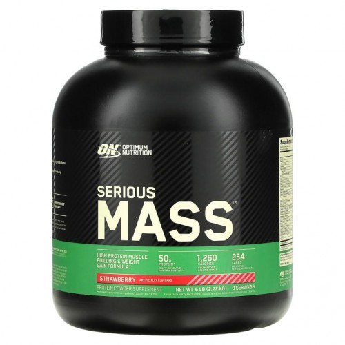 Optimum Nutrition, 시리어스 매스, 고단백질 체중 증가 파우더, 딸기맛, 6파운드 (2.72kg)