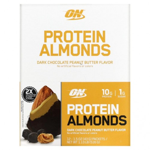 Optimum Nutrition, 단백질 아몬드, 다크 초콜릿 땅콩 버터, 12팩, 각 43g(1.5oz)