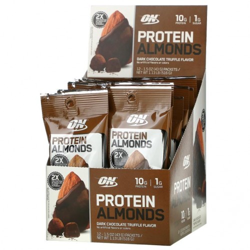 Optimum Nutrition, 단백질 아몬드, 다크 초콜릿 트러플, 12팩, 각 43g(1.5oz)