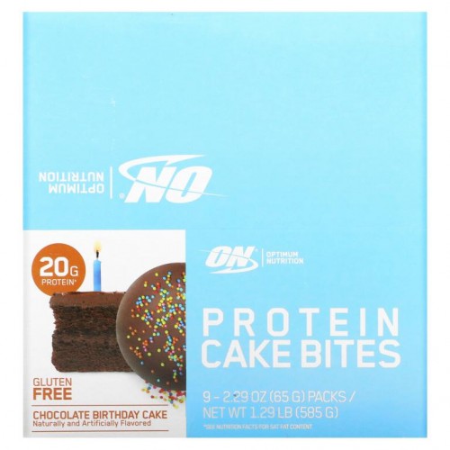 Optimum Nutrition, 프로틴 케이크 바이트, 초콜릿 생일 케이크, 바 9개, 각 65g(2.29oz)
