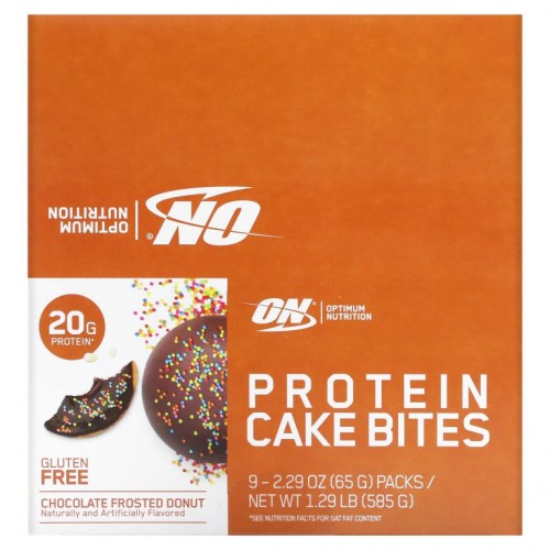 Optimum Nutrition, 프로틴 케이크 바이트, 초콜릿을 얹은 도넛, 바 9개입, 각 65g(2.29oz)