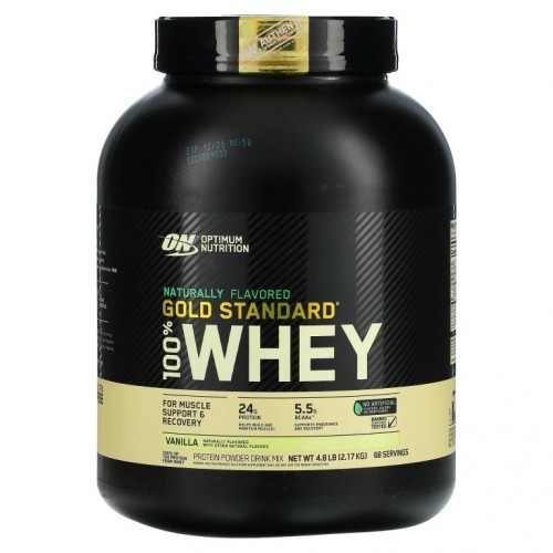 Optimum Nutrition, Gold Standard 100% Whey, 천연 향료 함유, 바닐라 맛, 2.17kg(4.8lb)