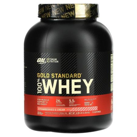 Optimum Nutrition, Gold Standard 100% Whey, 스트로베리 & 크림, 2.26kg(4.98lbs)