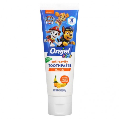 Orajel, 퍼피 구조대 충치 예방 불소치약, 만 2~10세용, 천연 과일 버블, 119g(4.2oz)