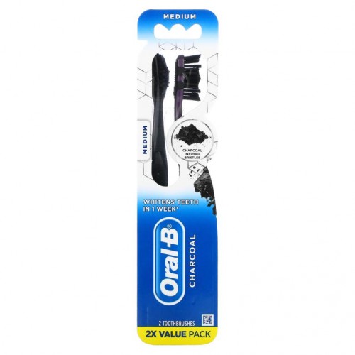 Oral-B, 숯 칫솔, 미디엄, 만 3세 이상, 칫솔 2개