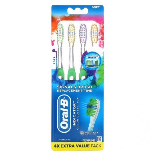 Oral-B, Indicator, 컬러 컬렉션 칫솔, 소프트, 칫솔 4개