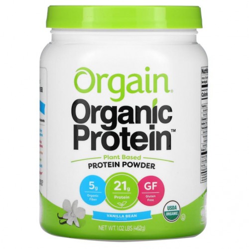 Orgain, 유기농 프로틴 파우더, 식물성, 바닐라빈, 462g(1.02lbs)