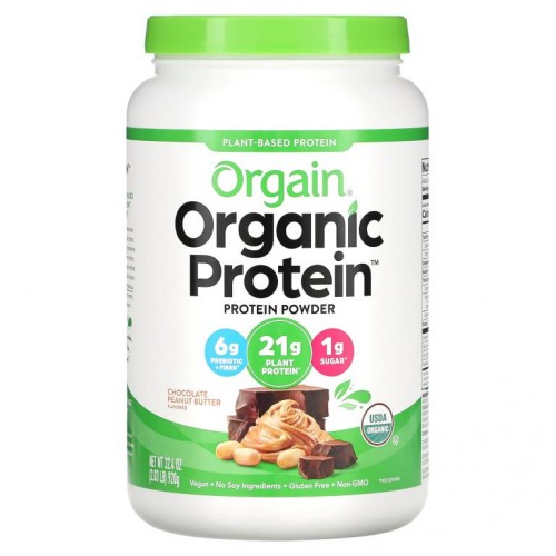 Orgain, 유기농 프로틴 파우더, 식물성, 초콜릿 피넛 버터, 920g(2.03lb)