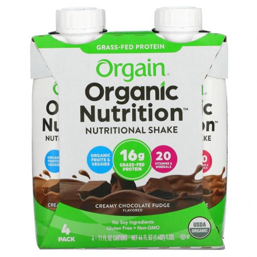 Orgain, 유기농 영양제, 올 인 원 영양 셰이크, 크림 초콜릿 퍼지, 4 팩, 각 11 fl oz