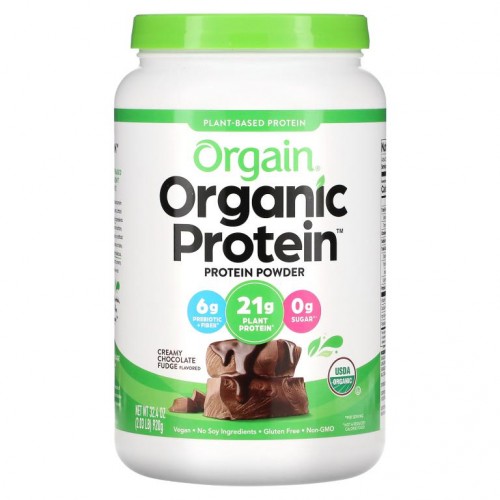 Orgain, Organic Protein 파우더, 식물성, 크리미 초콜릿 퍼지, 920g(2.03lbs)