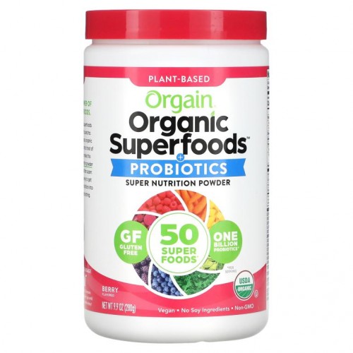 Orgain, Organic Superfoods + 프로바이오틱 슈퍼 뉴트리션 분말, 베리맛, 280g(9.9oz)