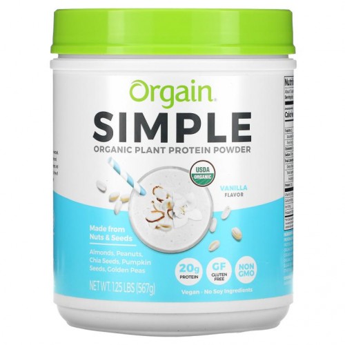 Orgain, Simple, Organic Plant Protein Powder, Vanilla, 1.25 lb (567 g)