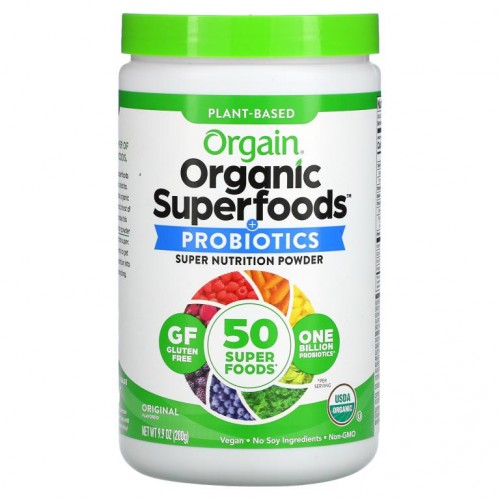 Orgain, 유기농 식물성 Superfoods + 프로바이오틱, 오리지널, 280g(9.9oz)
