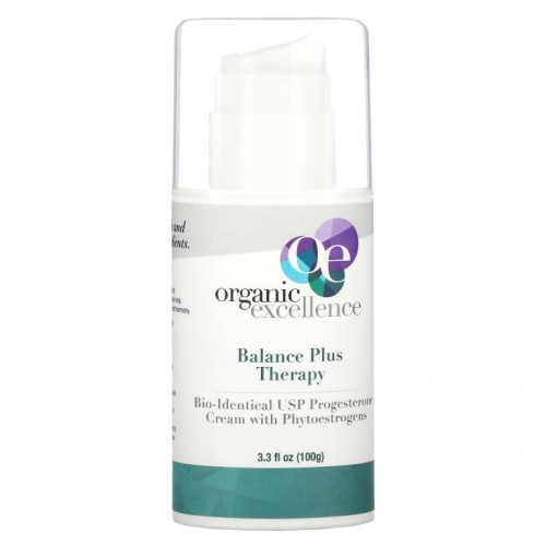 Organic Excellence, 밸런스 플러스 테라피, 피토에스트로겐 함유 바이오-아이덴티컬 USP 프로게스테론 크림, 100g(3.3fl oz)