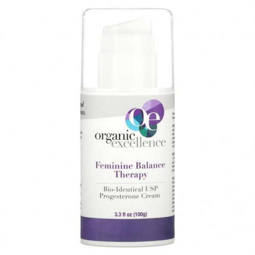 Organic Excellence, 여성 밸런스 테라피, 생체동일성 USP 프로게스테론 크림, 100g(3.3fl oz)