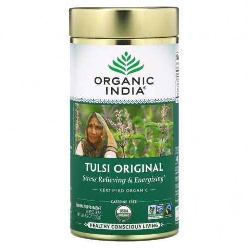Organic India, 툴시 잎차, 홀리바질, 오리지날, 무카페인, 3.5 oz(100 g)