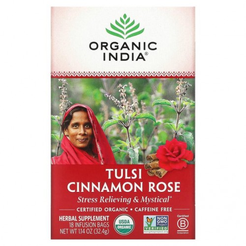 Organic India, 툴시 차, 시나몬 로즈, 카페인 무함유, 18티백, 32.4g(1.14oz)