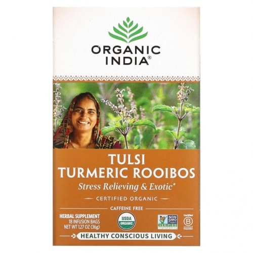 Organic India, 툴시 차, 강황 루이보스, 카페인 무함유, 티백 18개, 36g(1.27oz)
