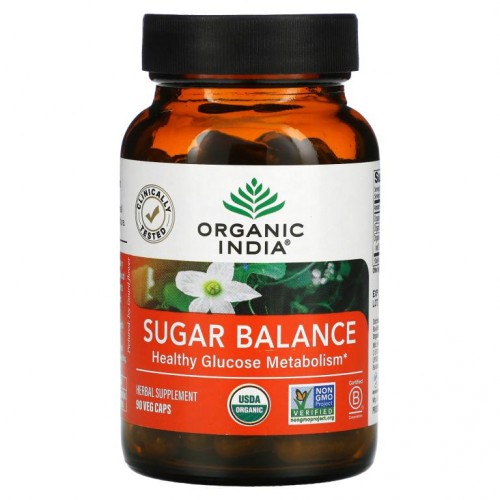 Organic India, Sugar Balance, 건강한 포도당 신진대사 증진, 베지 캡슐 90정