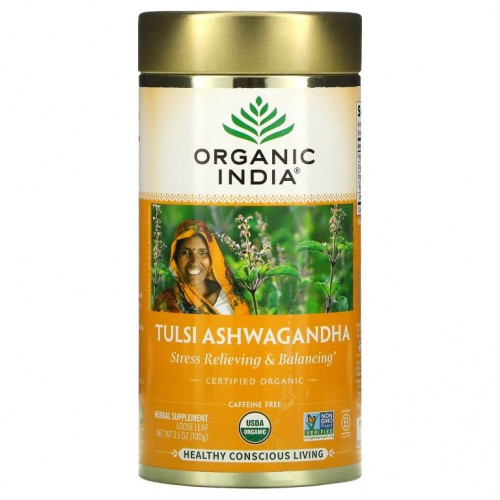 Organic India, Tulsi Ashwagandha, Stress Relieving & Balancing, Loose Leaf, 3.5 oz (100 g)