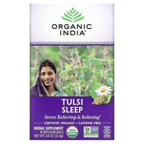 Organic India, Tulsi Sleep Tea, 무카페인, 18 티백, 32.4g(1.14oz)