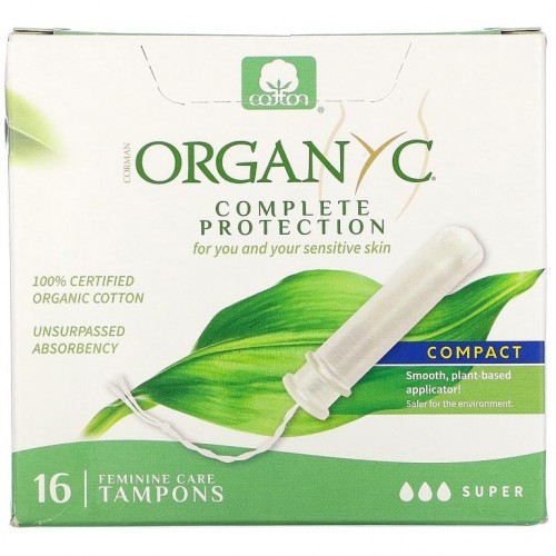 Organyc, 유기농 탐폰, 콤팩트, 슈퍼, 탐폰 16개입
