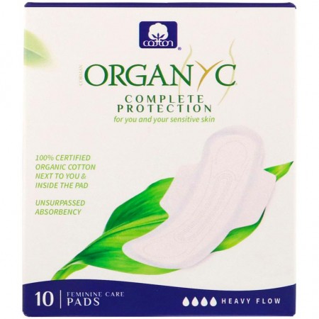 Organyc, 오가닉 코튼 패드, 헤비 플로 나이트, 패드 10 개입