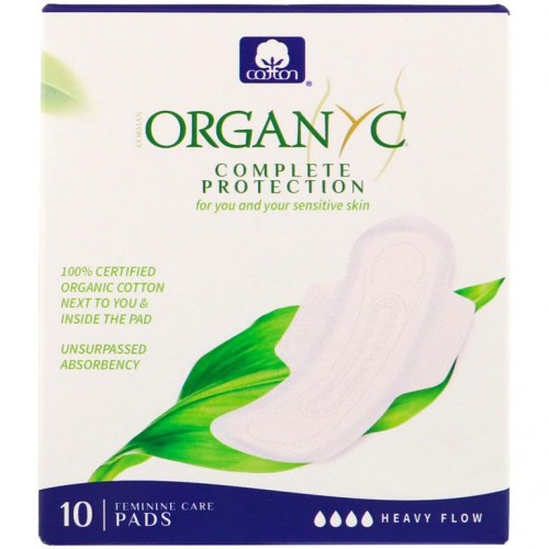 Organyc, 오가닉 코튼 패드, 헤비 플로 나이트, 패드 10 개입