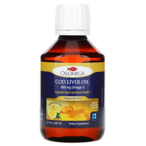Oslomega, 노르웨이산 대구 간 오일, 천연 레몬 향료, 960mg, 200ml(6.7fl oz)