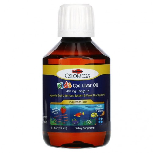 Oslomega, 어린이용 대구 간유, 오메가3 480mg, 천연 딸기 맛, 480mg, 200ml(6.7fl oz)