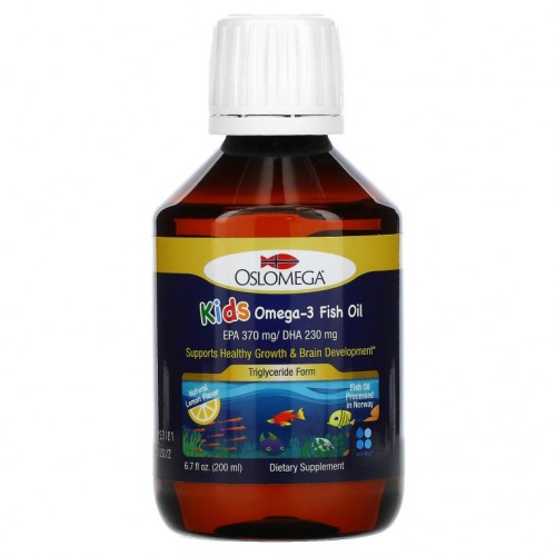Oslomega, 노르웨이산 어린이용 오메가3 피쉬 오일, 천연 레몬 향, 200ml(6.7fl oz)