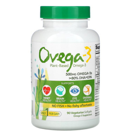 Ovega-3, 비건 오메가3, DHA+EPA, 500mg, 베지 캡슐 90정