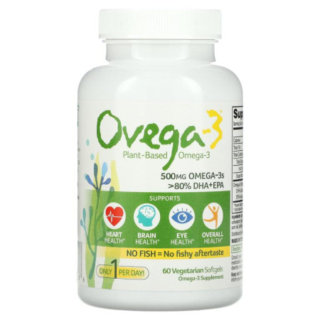 Ovega-3, 비건 오메가3s DHA + EPA, 500mg, 베지 소프트젤 60정