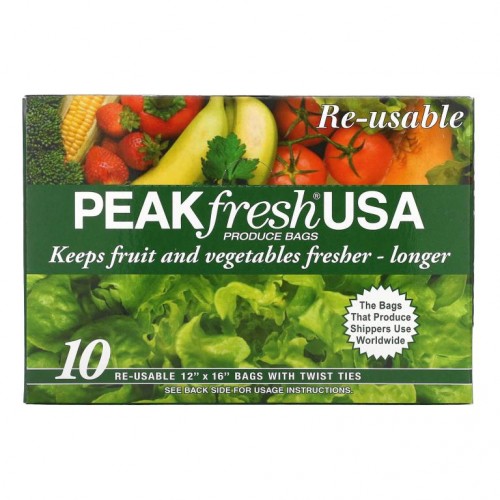 PEAKfresh USA, 신선식품 보관백, 묶는 끈 포함, 재사용 가능, 10개