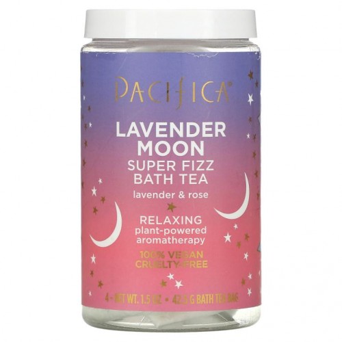 Pacifica, Lavender Moon, Super Fizz Bath Tea, Lavender & Rose, 4 Bath Tea Bags, 1.5 oz (42.5 g) Each
