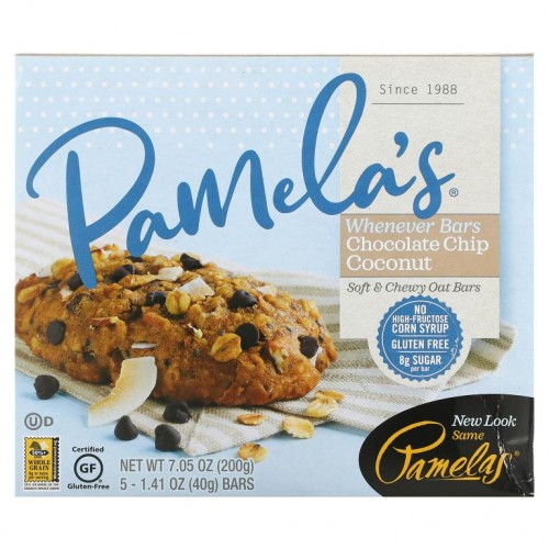 Pamela's Products, Whenever Bars, 오트 초콜릿칩 코코넛, 5개 바, 1.41 oz (40 g) 각각