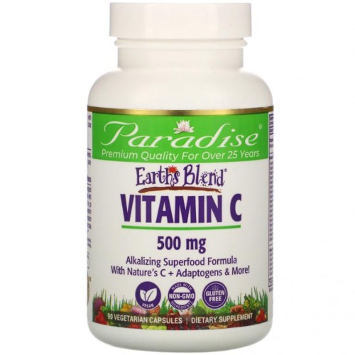 Paradise Herbs, Earth's Blend, 비타민C, 500mg, 베지 캡슐 90정