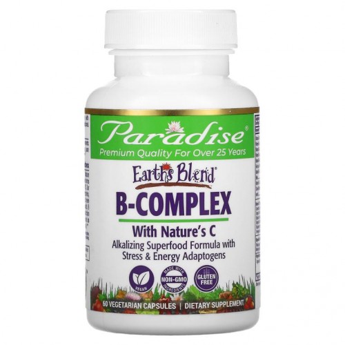Paradise Herbs, Earth's Blend, Nature's C 함유 B 복합체, 베지 캡슐 60정