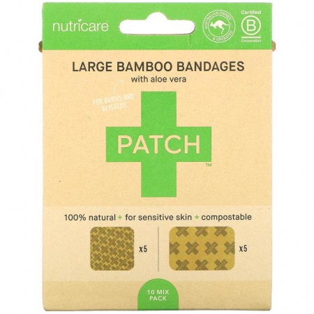 Patch, Large Bamboo Bandages with Aloe Vera, 10 Mix Pack