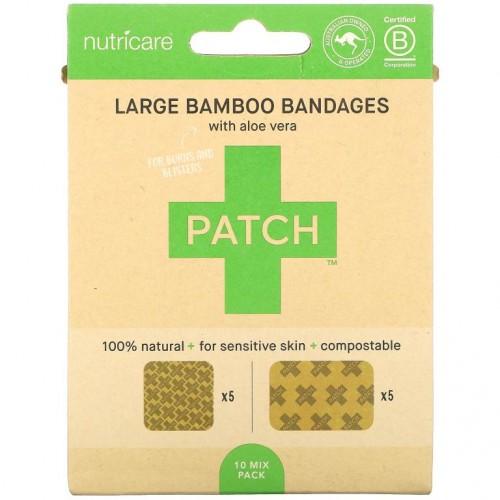 Patch, Large Bamboo Bandages with Aloe Vera, 10 Mix Pack