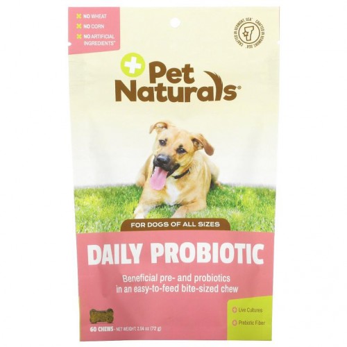 Pet Naturals of Vermont, Daily Probiotic, 모든 크기의 반려견 용, 60 츄, 2.54 oz (72 g)