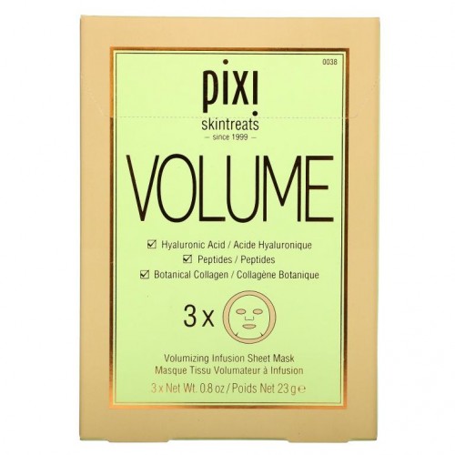 Pixi Beauty, Skintreats, 플럼프 콜라겐 부스트, 볼류마이징 인퓨전 뷰티 시트 마스크, 3매, 각 23g(0.80oz)