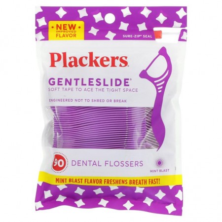 Plackers, Gentleslide, 치실, 민트, 90개입