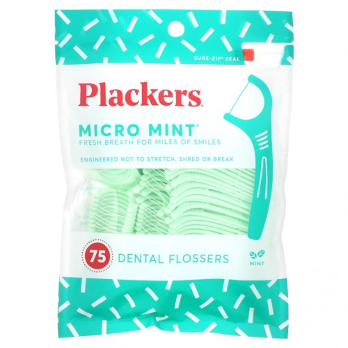 Plackers, Micro Mint, 치실, 민트, 75개입