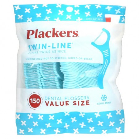 Plackers, Twin-Line, 치실, 밸류 사이즈, 쿨민트, 150개입